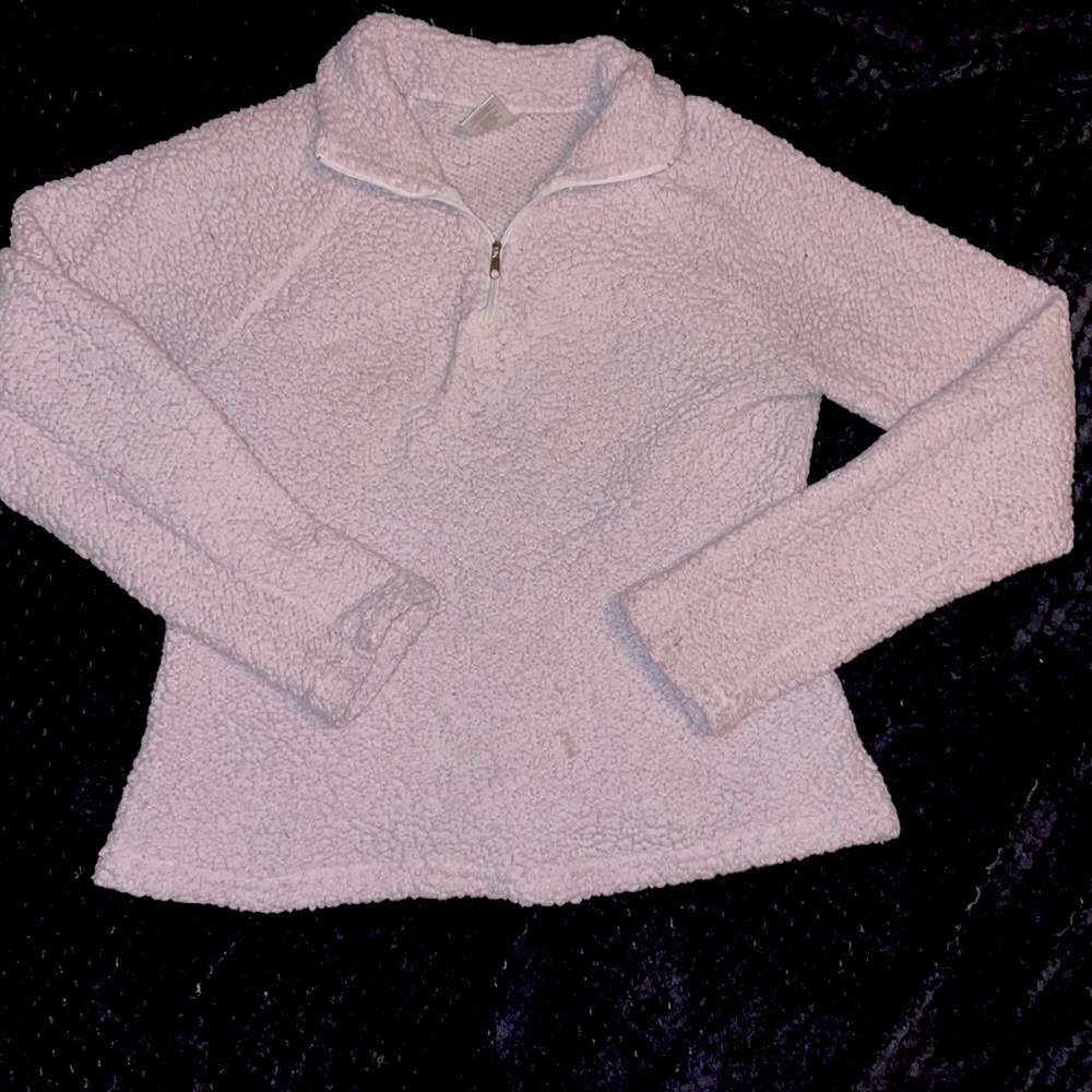 Soft Pink Fluffy Half Zip Up Hoodie